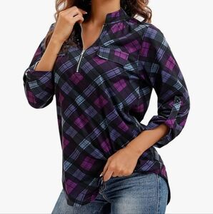Plaid Women's Top - Purple and Black
